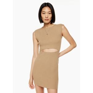 Wilfred Free Sleeveless Cut-Out Knit Mini Dress in Gold Camel, Size Large